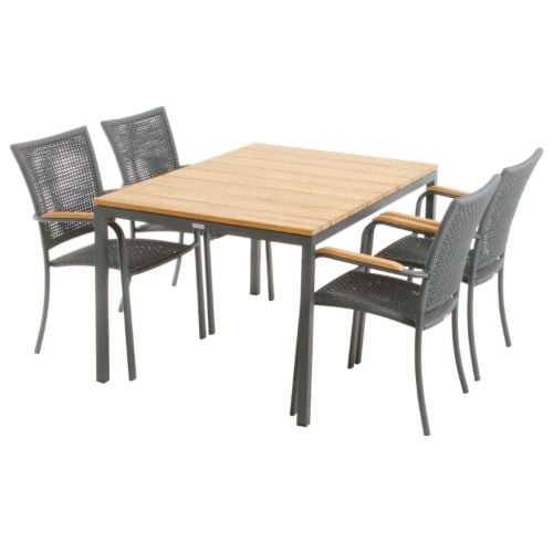 Mandalay Havemøbelsæt Toscana Havebord L: 132 cm og 4 Stk. Ravello Havestole - Teak/Antracit 