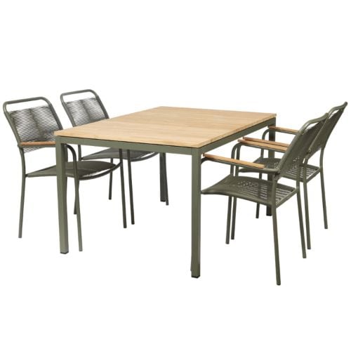 Mandalay Havemøbelsæt Toscana Havebord L: 132 cm og 4 Stk. Verona Havestole - Teak/Olivengrøn