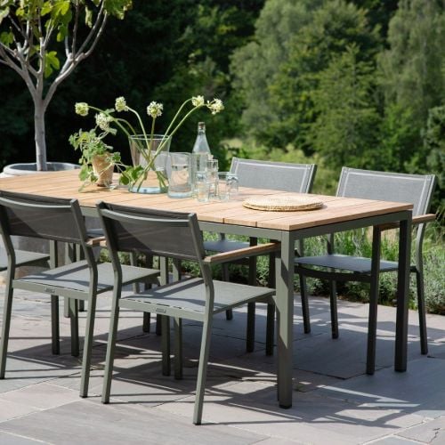 Mandalay Toscana Gartentisch L: 197 cm und 6 Elba Gartenstühle - Olivgrün 