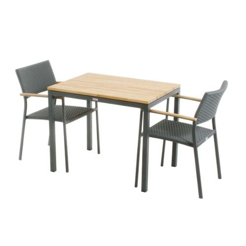 Mandalay Havemøbelsæt Toscana Havebord L: 65 cm og 2 Stk. Siena Havestole - Teak/Antracit 