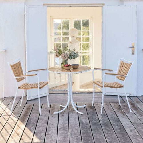 Mandalay Marguerit Café-Tisch Ø: 70 cm - Teak/Weiß