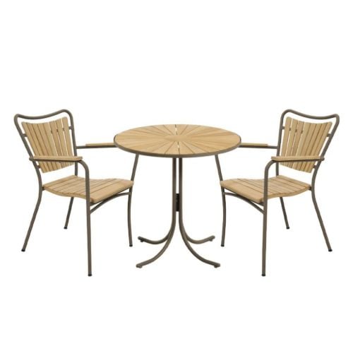 Mandalay Marguerit Cafébord Ø: 70 cm inkl. 2 Havestole Havemøblesæt - Teak/Mocca
