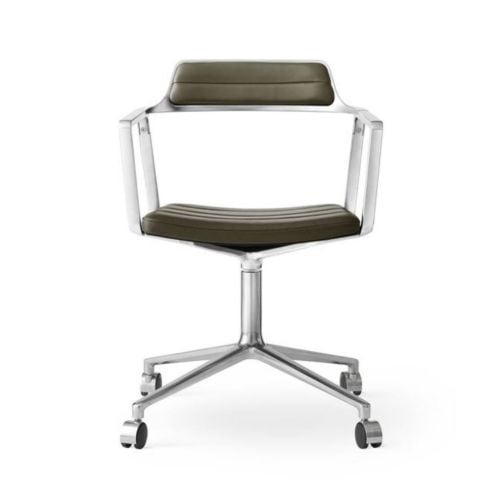 Vipp 452 Swivel Stol m. Hjul - Aluminium/Bosco Green Leather