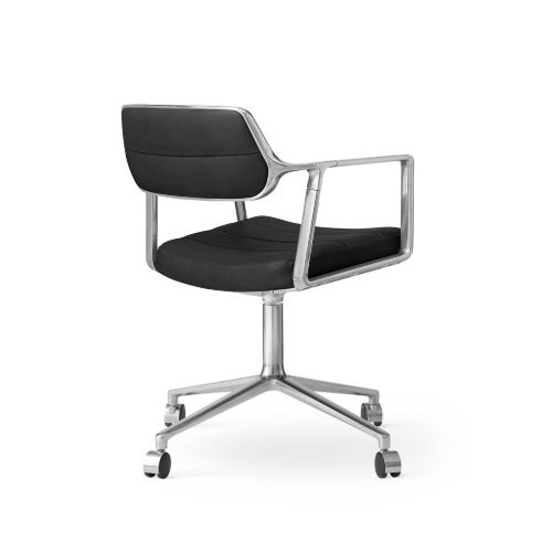 Vipp 453 Drehstuhl mit Rollen - Aluminium/Schwarzes Leder