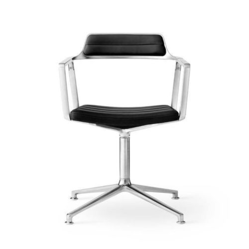 Vipp 452 Swivel Stol m. Gliders - Aluminium/Black Aniline Leather 
