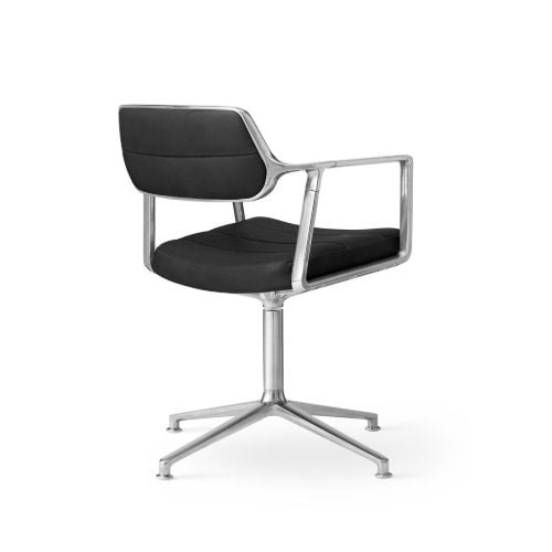 Vipp 453 Drehstuhl+ m. Räder – Aluminium/Schwarzes Leder