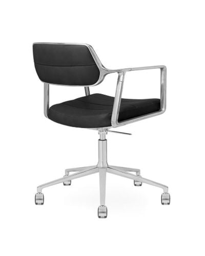 Vipp 453+ Drehstuhl mit Rollen - Aluminium/Schwarzes Leder