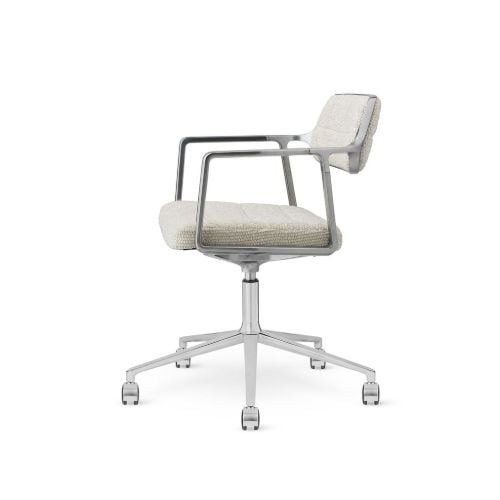 Vipp 453+ Drehstuhl mit Rollen – Aluminium/Cremeweiß/Hellgrau