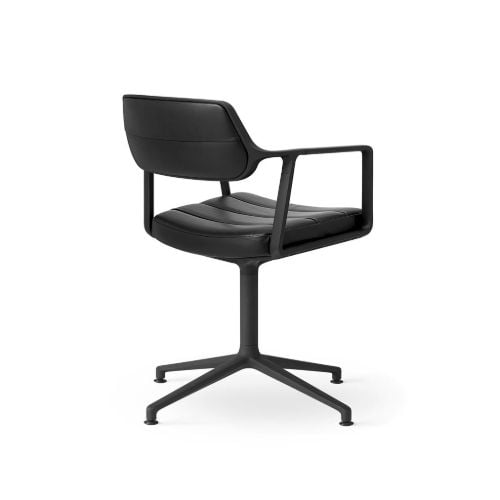Vipp 453 Drehstuhl+ ohne Rollen - Schwarzes Aluminium/Schwarzes Leder