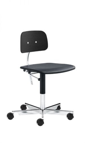 Montana Kevi 2533 Sædepolstret Kontorstol SH: 38-51 cm - Sort Lasur Bejdset Ask/Ultra Sort Læder