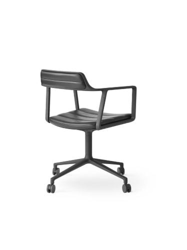 Vipp 452 Drehstuhl Rollen SH: 44,5 cm – Schwarz/Schwarzes Leder