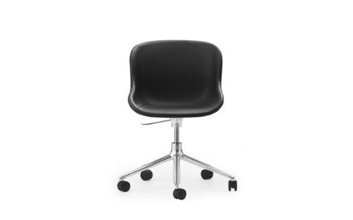 Normann Copenhagen Hyg Drejestol m. Højdejustering Fuldpolstret SH: 46 cm - Sort Læder/Aluminium