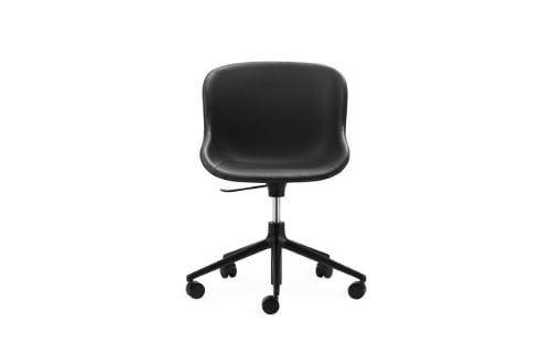 Normann Copenhagen Hyg Drejestol m. Højdejustering Fuldpolstret SH: 46 cm - Sort Læder/Sort Aluminium