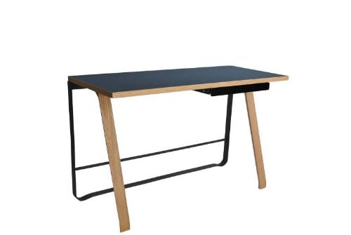 Bent Hansen Hemingway Skrivebord m. Opladerstation & Skuffe L: 120 cm - Matlakeret Eg/Smokey Blue Linoleum