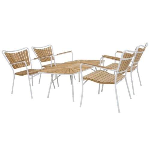 Mandalay Marguerit Havemøbelsæt  Loungebord L: 130 cm Inkl. 4 stk. Loungestole - Hvid/Teak 