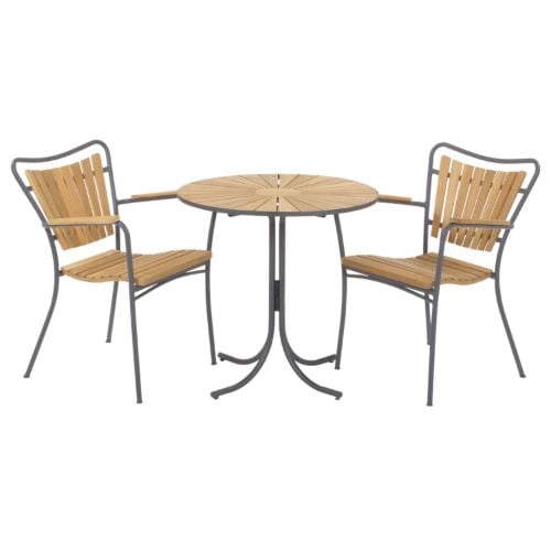 Mandalay Marguerit Havemøbelsæt Cafébord Ø: 70 cm Inkl. 2 stk. Havestole - Antracit/Teak 