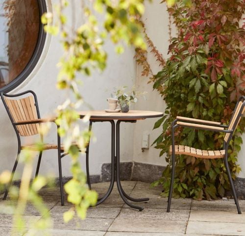 Mandalay Marguerit Cafétisch Ø70 cm inkl. 2 Gartenstühlen Gartenmöbel Set - Anthrazit/Teak