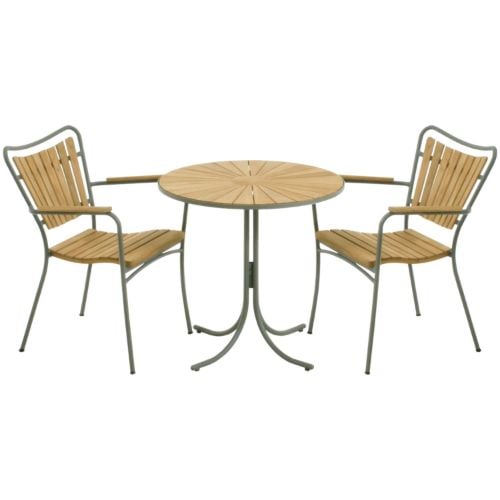 Mandalay Marguerit Havemøbelsæt Cafébord Ø: 70 cm Inkl. 2 Stk. Havestole - Teak/Olivengrøn