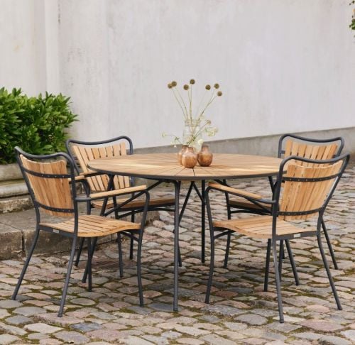 Mandalay Marguerit Gartentisch Ø120 cm Inkl. 4 Gartenstühle Gartenmöbel-Set - Anthrazit/Teak