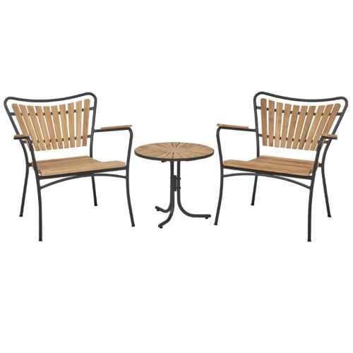 Mandalay Marguerit Loungebord Ø: 50 cm inkl. 2 Loungestole Havemøbelsæt - Teak/Antracit