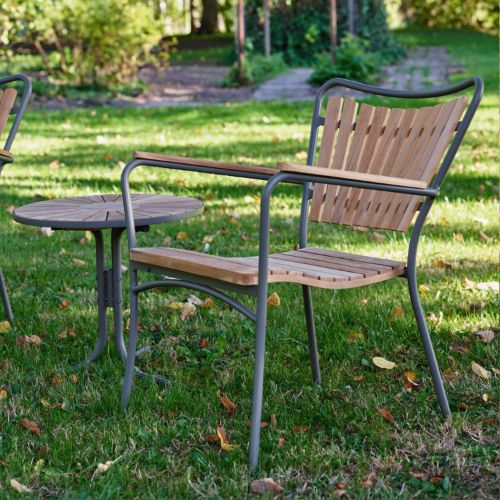 Mandalay Marguerit Loungetisch Ø: 50 cm inkl. 2 Loungestühle Gartenmöbelset - Teak/Anthrazit
