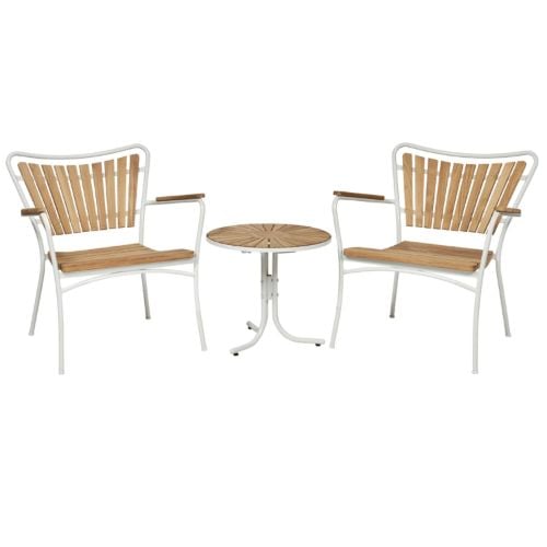 Mandalay Marguerit Havemøbelsæt Loungebord Ø: 50 cm Inkl. 2 Stk. Loungestole - Teak/Hvid
