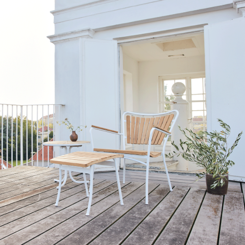 Mandalay Marguerit Loungestuhl H: 80 cm - Teak/Weiß