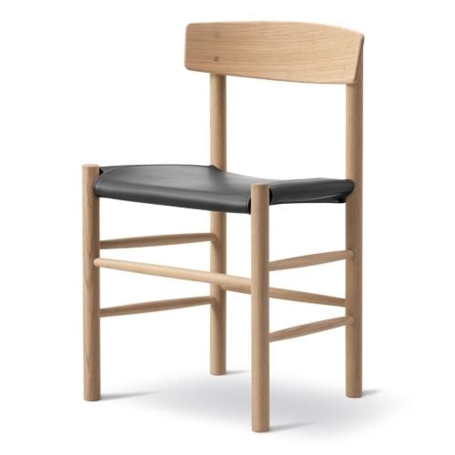 Fredericia Furniture 3339 J39 Mogensen Spisebordsstol - Sæbebehandlet Eg/Sort Læder