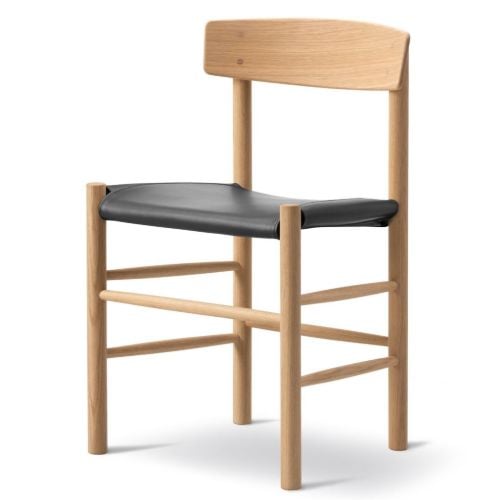 Fredericia Furniture 3339 J39 Mogensen Esszimmerstuhl – Geölte Eiche/Schwarzes Leder