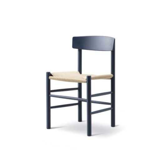 Fredericia Furniture 3239 J39 Mogensen Esszimmerstuhl SH: 46 cm - Indigoblaue Buche/Naturgeflecht