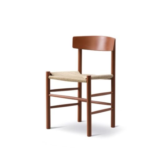Fredericia Furniture 3239 J39 Mogensen Esszimmerstuhl SH: 46 cm – Heritage Red Buche/Naturgeflecht