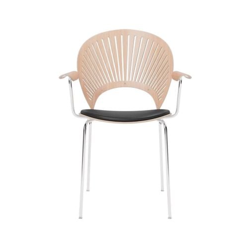 Fredericia Furniture 3397 Trinidad Sædepolstret Armstol SH: 46,5 cm - Lakeret Eg m. Sort Primo Læder/Krom