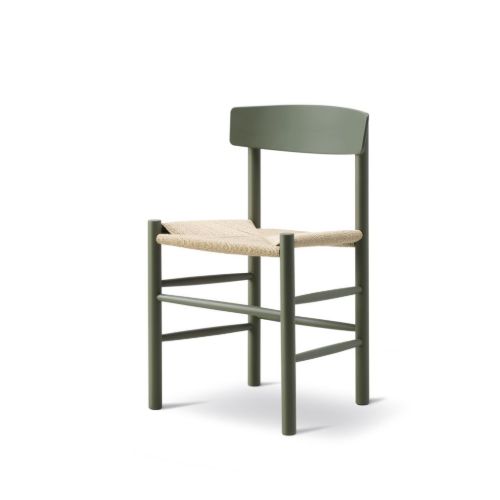 Fredericia Furniture 3239 J39 Mogensen Esszimmerstuhl SH: 46 cm – Khakigrüne Buche/Naturgeflecht
