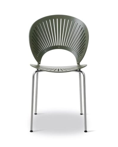 Fredericia Furniture 3398 Trinidad Stol SH: 45,5 cm - Khaki Green Bøg/Krom