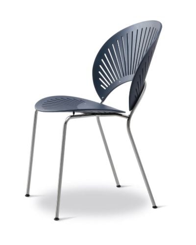 Fredericia Furniture 3398 Trinidad Stuhl SH: 45,5 cm – Nordic Blue Buche/Chrom