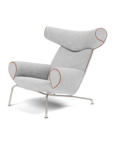 Fredericia Furniture 1000 Wegner Ox Sessel SH: 36 cm – Hallingdal 116/Max 95 Leder Cognac/gebürsteter Edelstahl