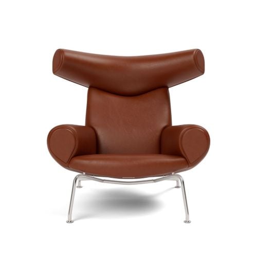 Fredericia Furniture Wegner Ox Chair  - Læder Cera 905 Russet Brown/Børstet Rustfrit Stål