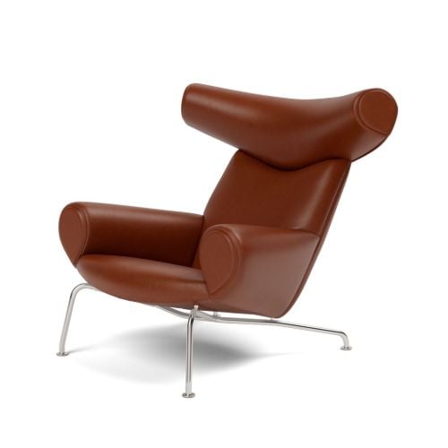 Fredericia Furniture 1000 Wegner Ox Sessel SH: 36 cm – Leder Cera 905 Russet Brown/Gebürsteter Edelstahl