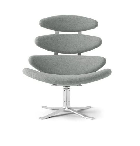 Fredericia Furniture 5000 Corona Lænestol m. Drejestel SH: 42 cm - Hallingdal 116/Børstet Krom