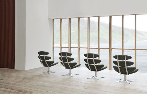 Fredericia Furniture 5000 Corona Sessel mit Drehgestell SH: 42 cm – Fiord 151/Gebürstetes Chrom