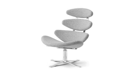 Fredericia Furniture 5000 Corona Sessel mit Drehgestell SH: 42 cm – Hallingdal 110/Gebürstetes Chrom