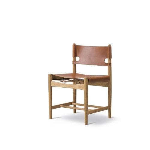 Fredericia Furniture 3237 Der spanische Esszimmerstuhl SH: 46 cm – Cognacfarbenes Leder/geölte Eiche