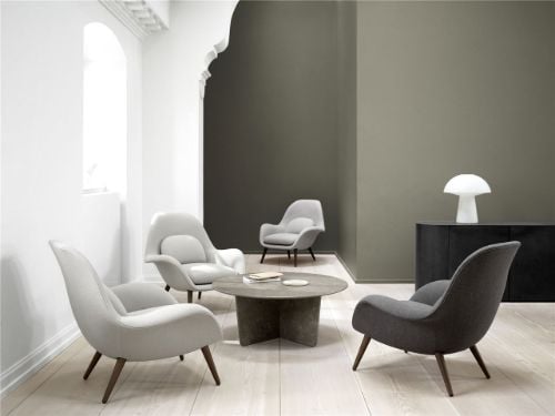 Fredericia Furniture 1960 Tableau Couchtisch Ø: 100 cm – Dunkler Atlantico-Kalkstein