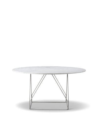 Fredericia Furniture JG Spisebord Ø: 140 cm - White Carrara/Børstet Rustfrit Stål