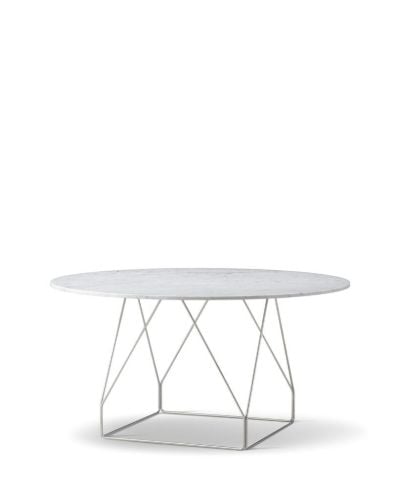 Fredericia Furniture JG Esstisch Ø: 140 cm – Weißes Carrara/Gebürsteter Edelstahl