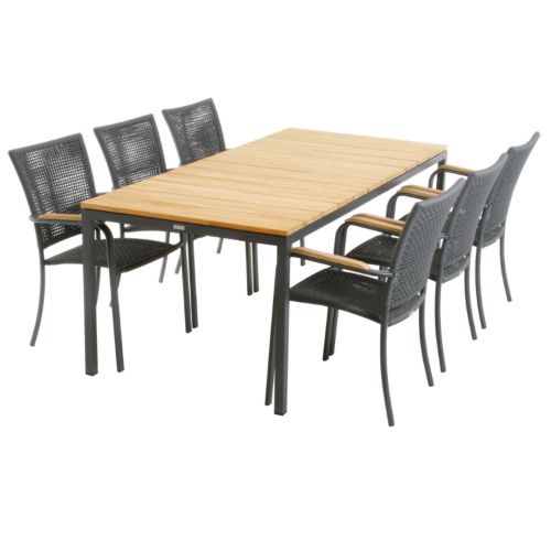 Mandalay Havemøbelsæt Toscana Havebord L: 197 cm og 6 Stk. Ravello Havestole - Teak/Antracit