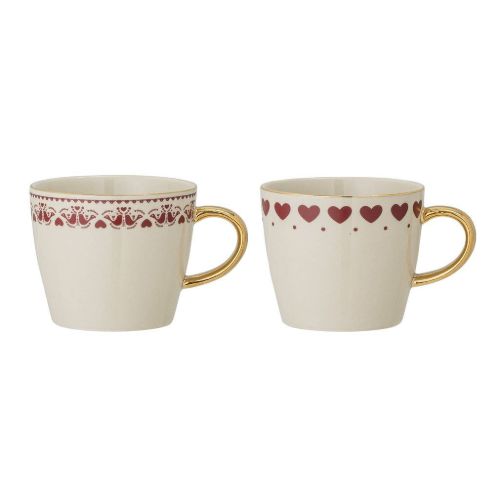 Bloomingville Jolly Krus H: 8 cm Sæt af 2 stk - Rød/Stentøj OUTLET