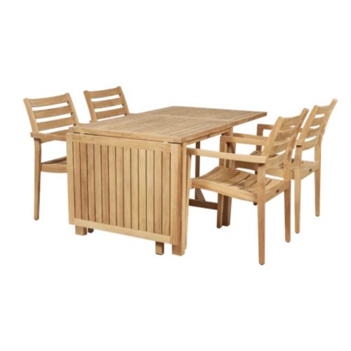 Mandalay Cambridge Klapbord L: 200 cm og 4 York Stole - Teak 