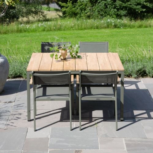 Mandalay Toscana Gartentisch L: 132 cm und 4 Elba Gartenstühle - Olivgrün