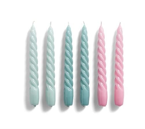 HAY Candle Twist 6 pcs H: 19 cm - Arctic Blue Teal Pink OUTLET